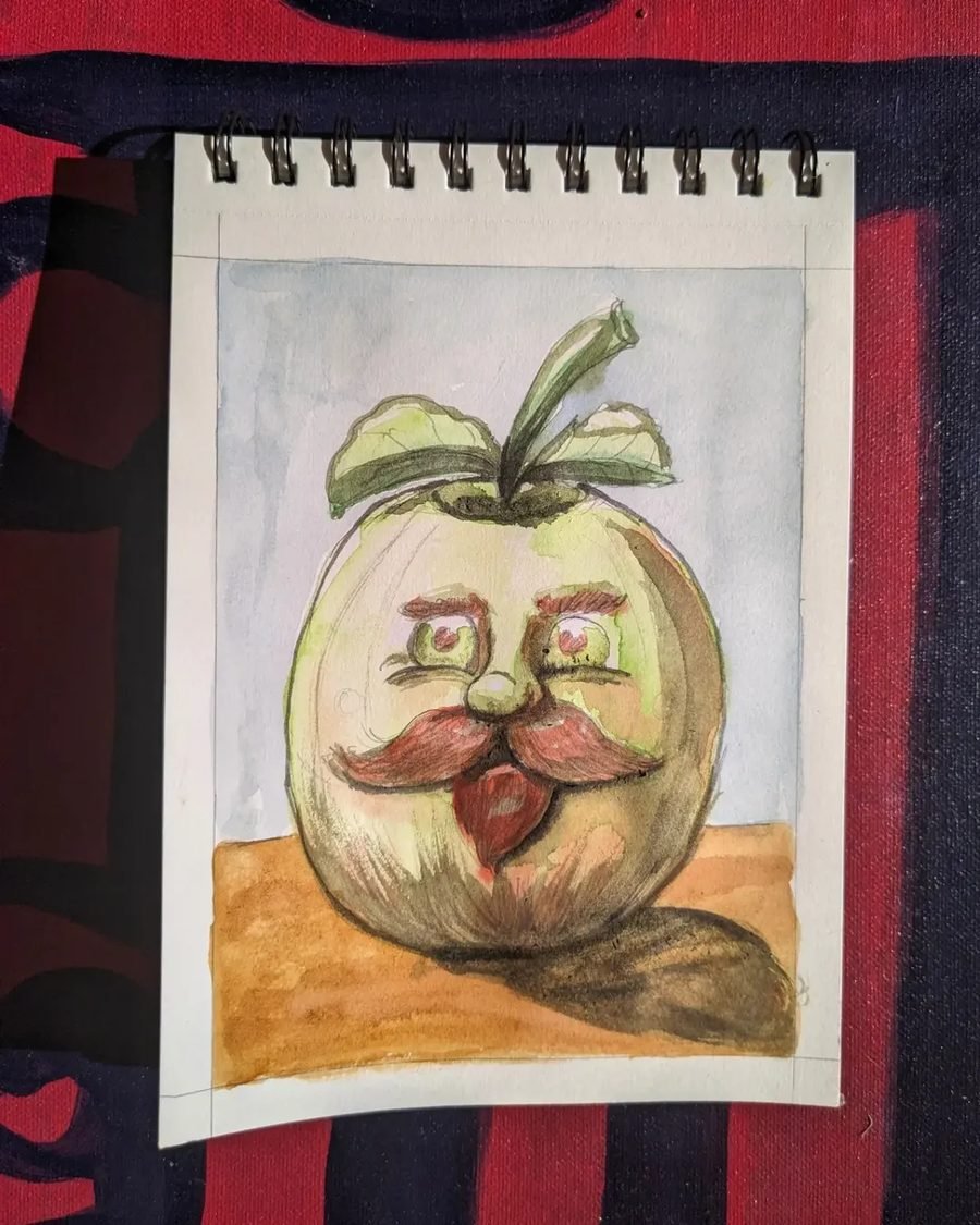 Apple and beard pencil sketch