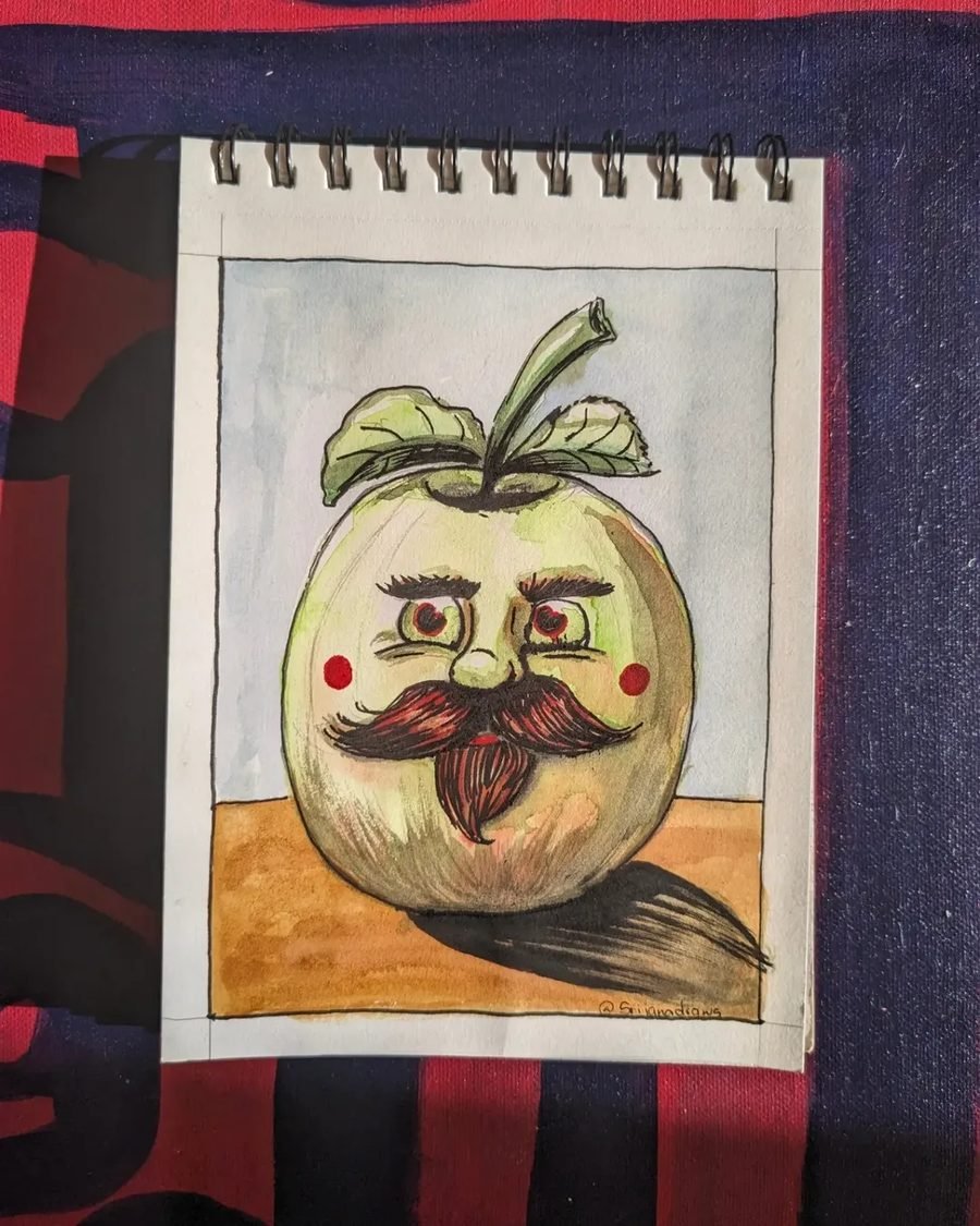 Apple and beard watercolour wash