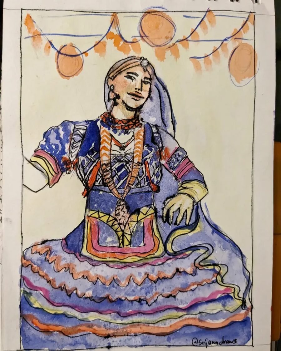 Kalbelia watercolour in progress